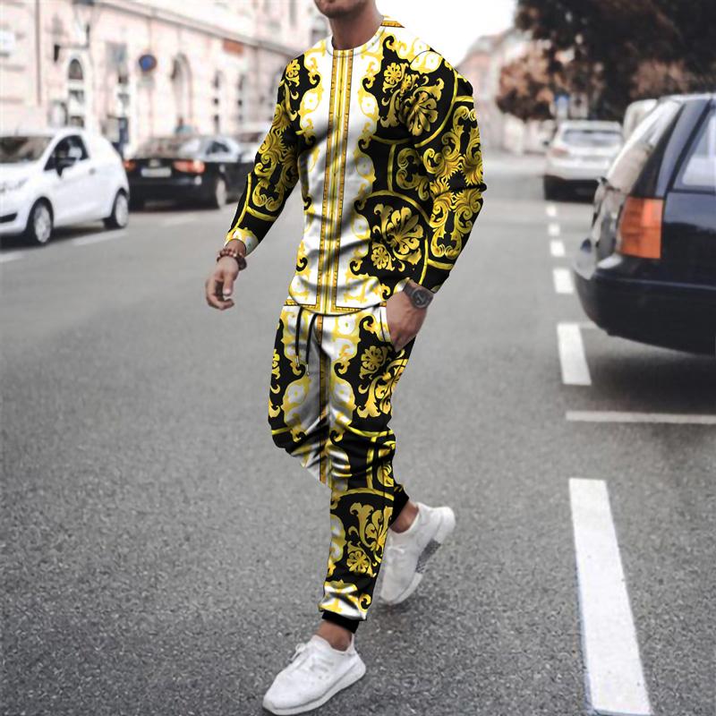 

Men' Tracksuits Spring And Autumn Men' Fashion 3D Sportswear Oversized Long Sleeve T-Shirt Pants Set Outdoor Camping Sports StreetMen, Tc1225