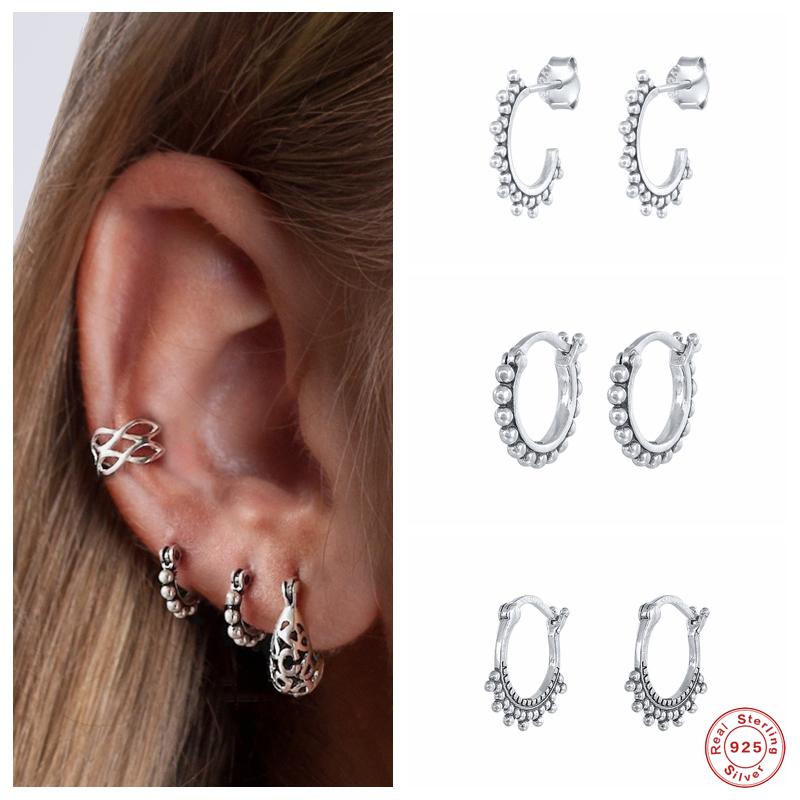 

Hoop & Huggie Aide 925 Sterling Silver Vintage Bohemian Beads Earrings Ethnic Style Half Circle Luxury Pendientes JewelryHoop