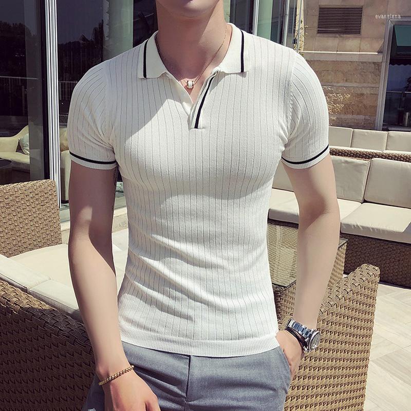 

Men's Polos Classic Striped Shirt For Men Summer Short Sleeve Knitted Slim Casual Business Social Lapel Tee TopsMen's Men'sMen's Evan22, Black