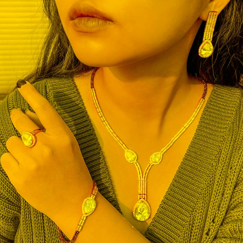 

Earrings & Necklace CWWZircons 4pcs Shiny Big Water Drop Cubic Zircon Luxury Nigerian Dubai Gold Jewelry Set For Women Wedding Bride Accesor, As pic