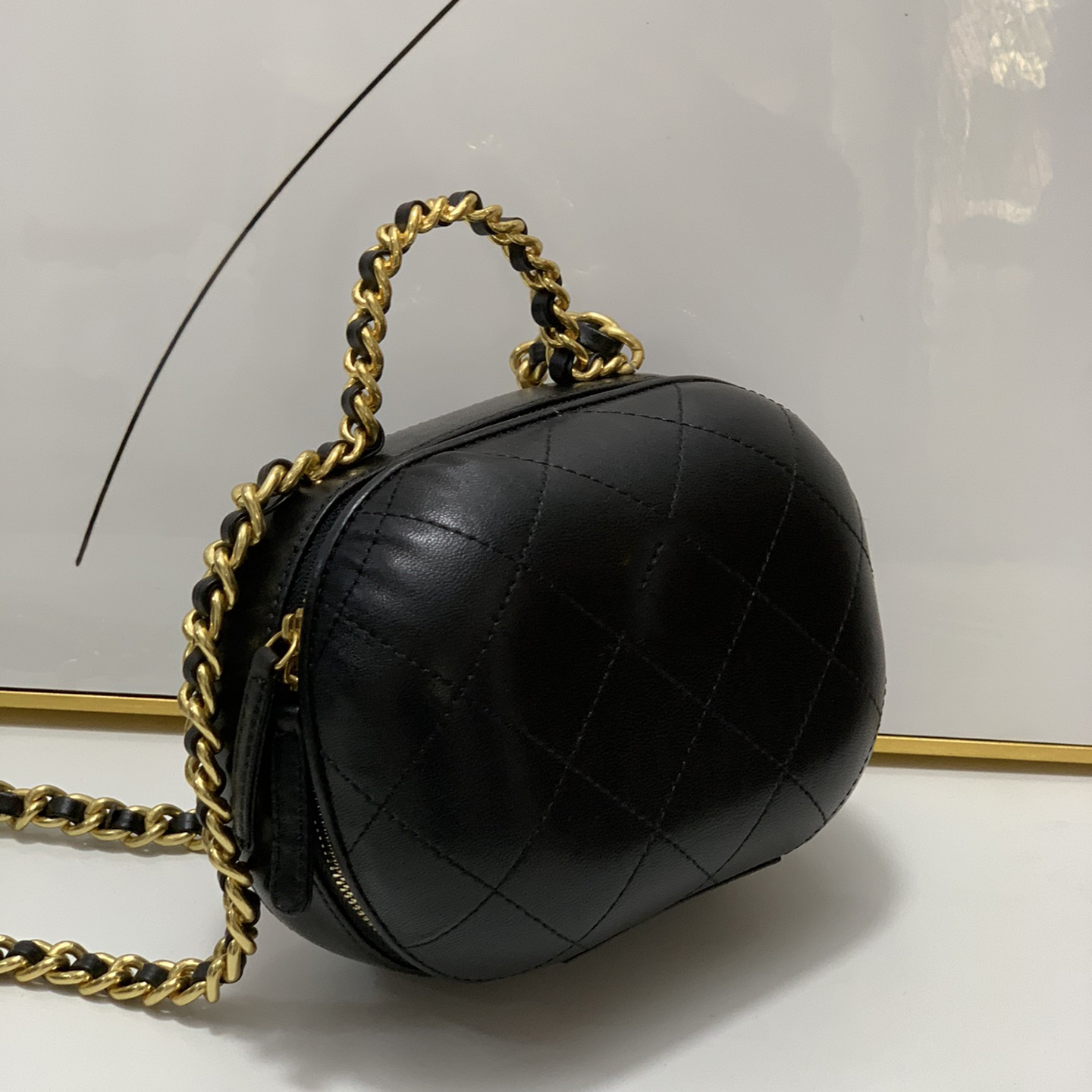 

22Ss Black Makeup Totes Bags Calfskin Metal Braided Handle Designer Bag Diamond Quilted Hardware Chain Crossbody Shoulder Bag Luxury Handbags 13.5x6.5x10.5CM, Box