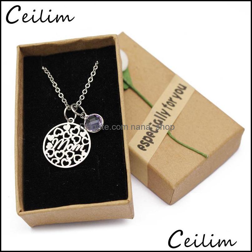 

Pendant Necklaces Pendants Jewelry Love Heart Mom Crystal Birthstone Necklace Stainless Steel Chain Charm Mothers Day Birthday Gift For Dr