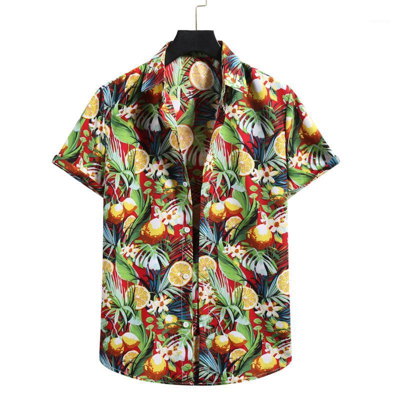 

Men' Casual Shirts 2022 Summer Hawaiian Fashion Orange Print Short-sleeved Beach Shirt Turn Down Collar Vacation, White