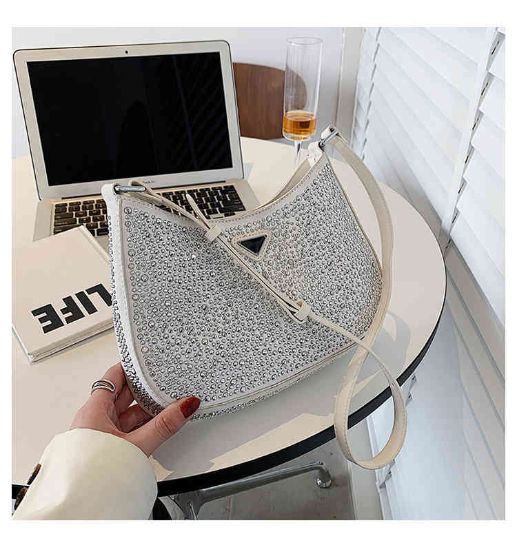 

Handbags 70% Off New women's bag 2022 new Rhinestone sling one room underarm purses, White