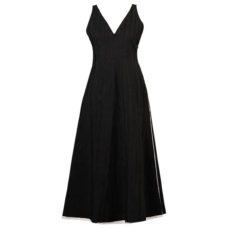 

Casual Dresses Dark Black Minimalist Cool Dress Small Ramie Jacquard Sleeveless Vest DressCasual