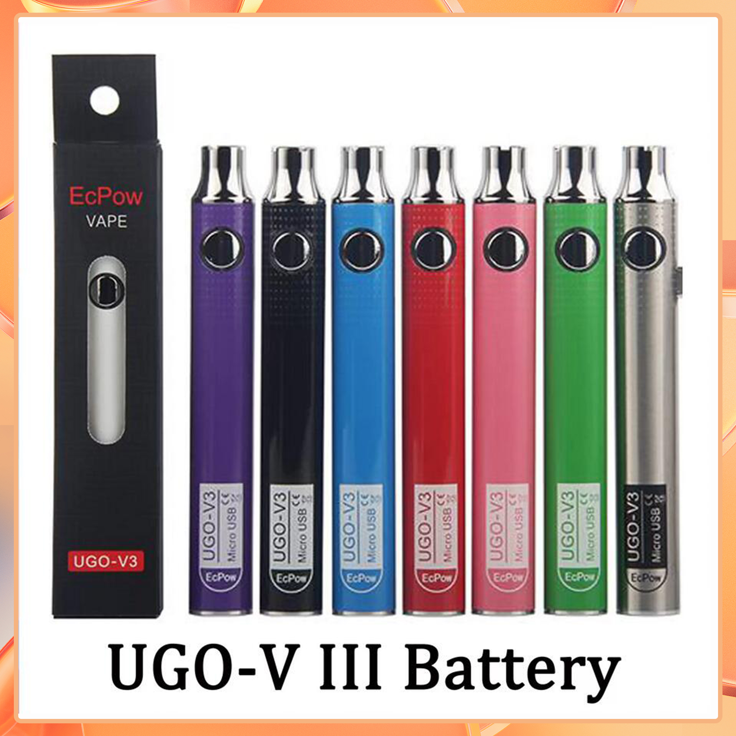 

Wholesale 100% Original EcPow UGO-V3 III Preheat Battery 650mAh 900mAh 510 Thread with USB Charger VS Max vision spinner II 3s