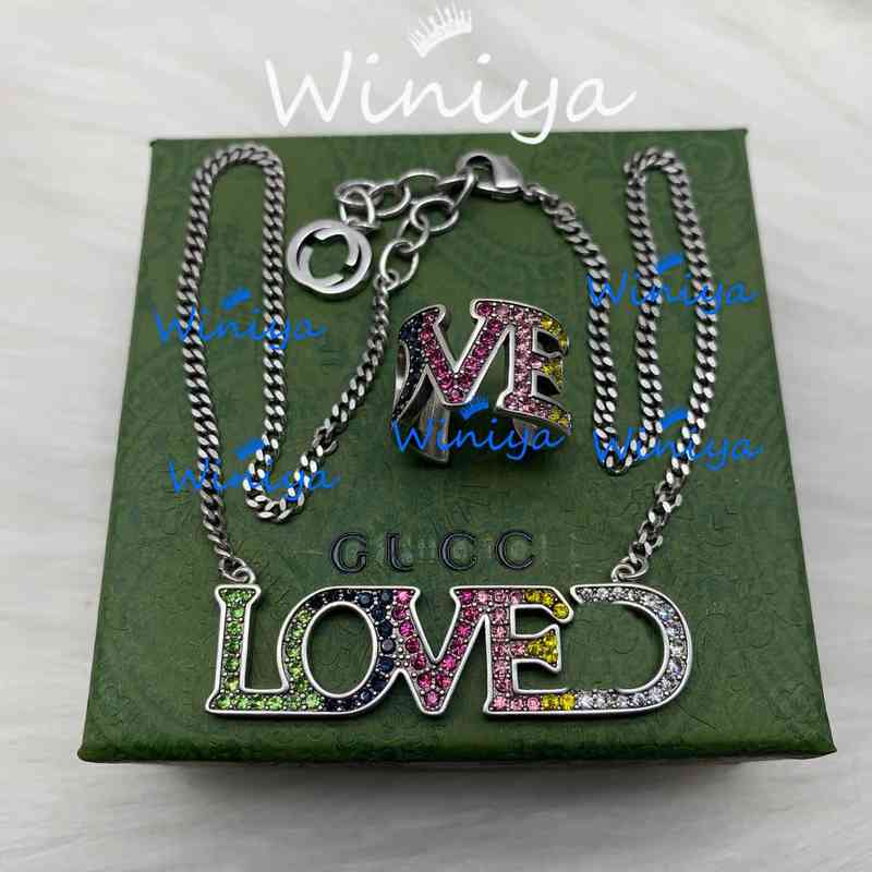 

High Quality Necklace New Letter Diamond Color Matching Neck Chain Opening Ring Fashion Trend Jewelry, Special package 2