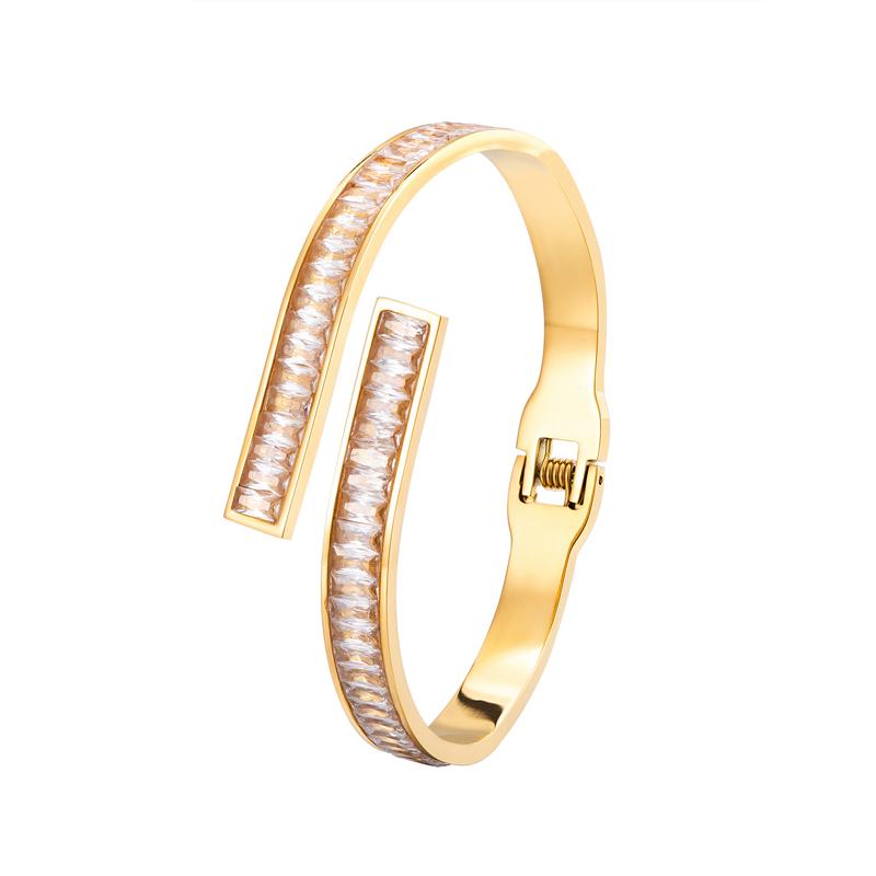 

Bangle Fashion High Quality Chain Crystal Open Spring Bracelet For Woman Love Wedding Gift Stainless Steel Jewelry Wholesale
