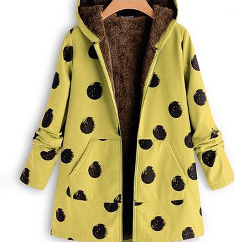 

Nice Winter Warm Parka Women Coat Lady Tops Outwear Long Sleeve Polka Dots Pattern Women's Hoodies & Sweatshirts, Yellow