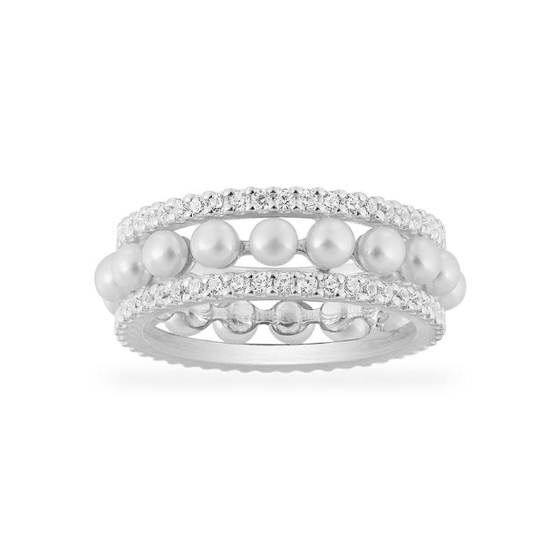 

Cluster Rings Fashion Real 925 Sterling Silver Double Circles Pearls Finger Ring Micro Cubic Zirconia Stones Women Fine Brand JewelryCluster