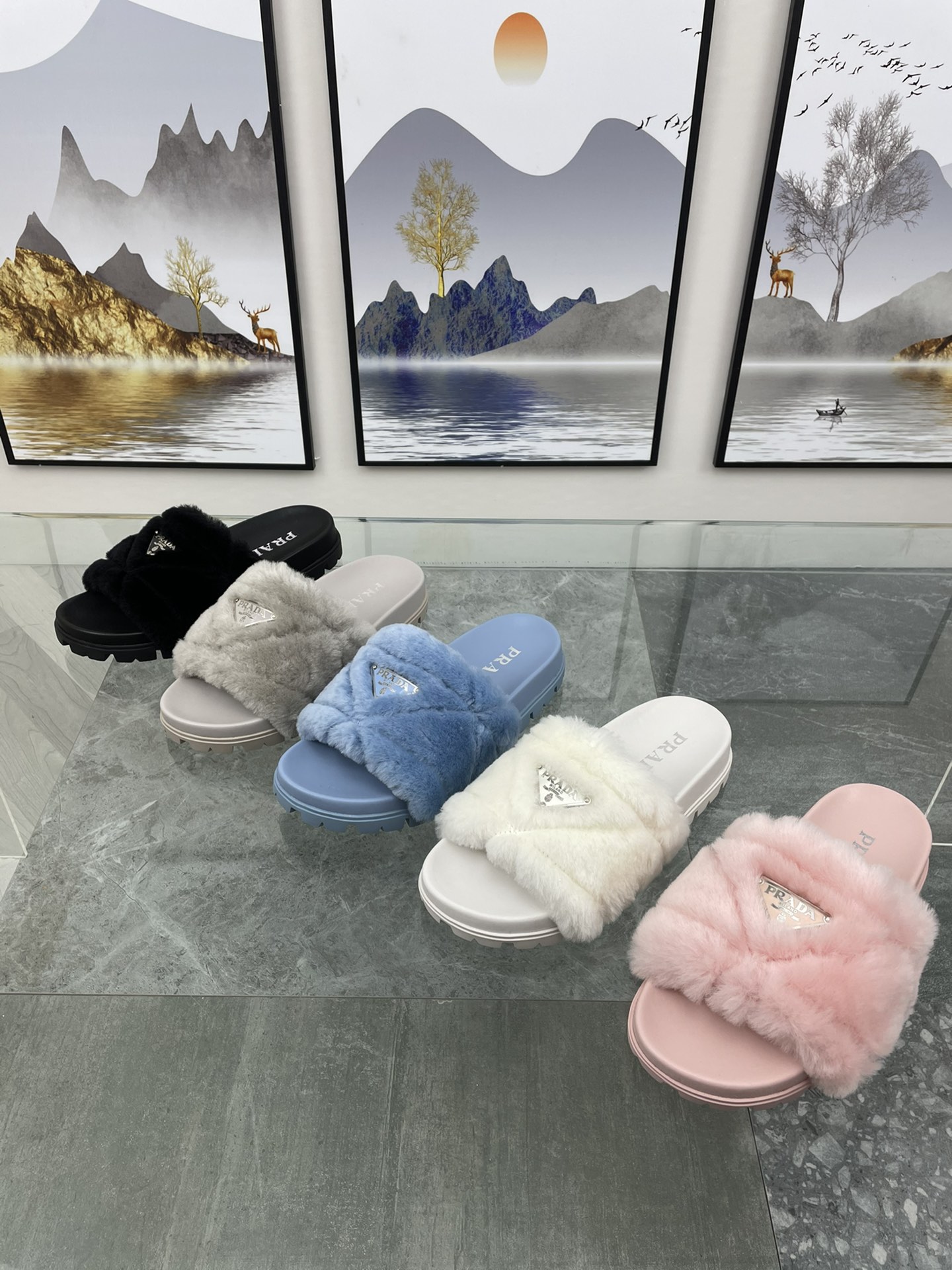 full full full indoor fur slippers, soft fluffy Plush flats, non slip heels, luxury designer shoes, casual women's sizes 35-43
