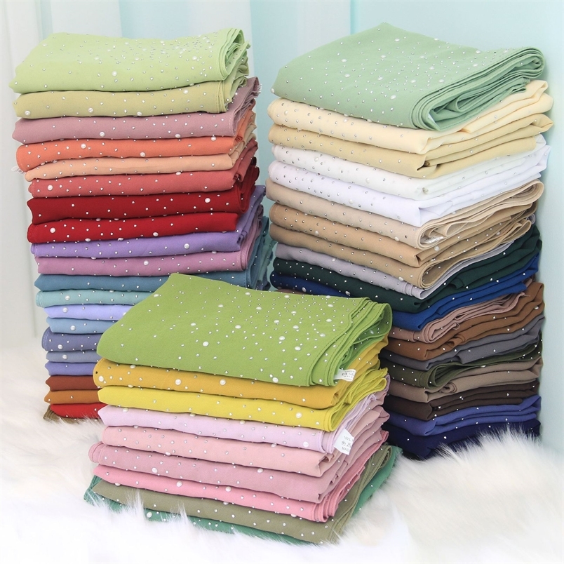 

Beaded headscarf Diamond chiffon Women Long Hijab Scarf Muslim Islam women Turban Shawl Headscarves Bubbles Chiffon 220704