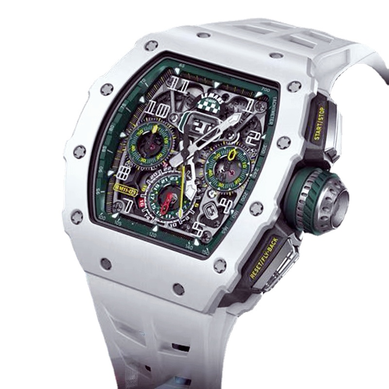 

Men Automatic Mechanical Watch White Rubber Ceramic Flying Hollow Calendar Watch