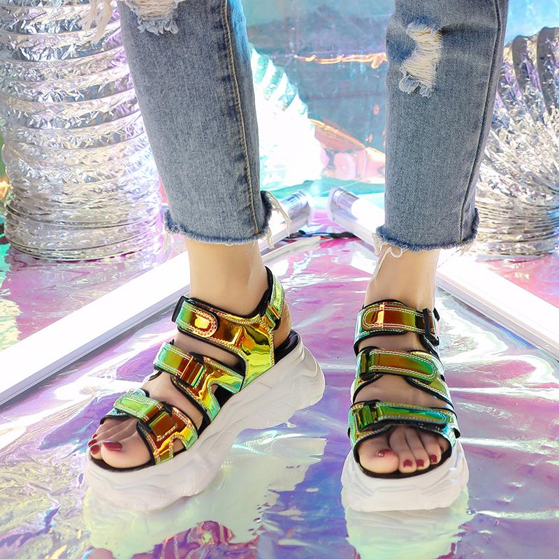 

Sandals Rimocy High Platform Fashion Laser Women 2022 Summer Thick Bottom Wedge Sandalias Mujer Gladiator Shoes, Blue