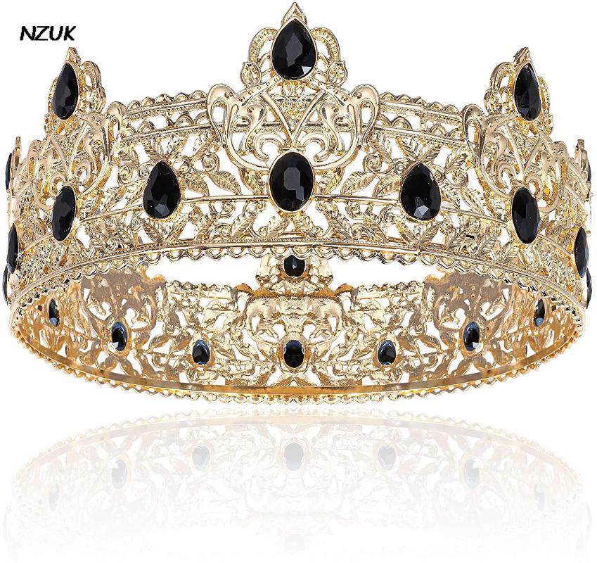 

Headpieces NZUK Metal Prince Gem Crowns And Tiaras Full Round Birthday Party Hats Royal King Crown For Men Medieval Costume Accessories