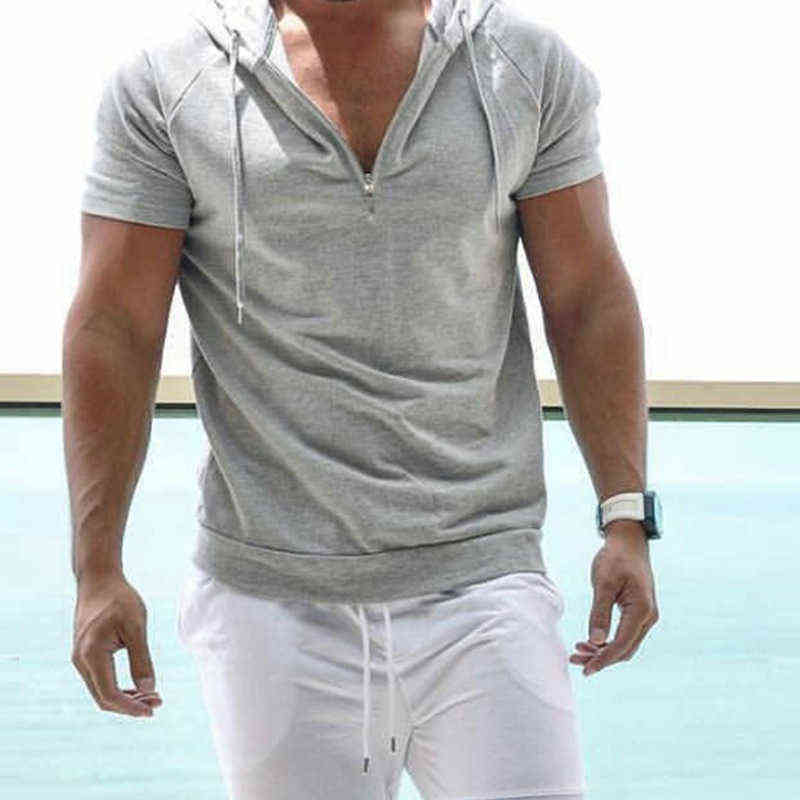 

Summer casual sports hooded t-shirt zipper collar solid color loose raglan short-sleeved European and American fashion men' clo Y220716, Packing bag