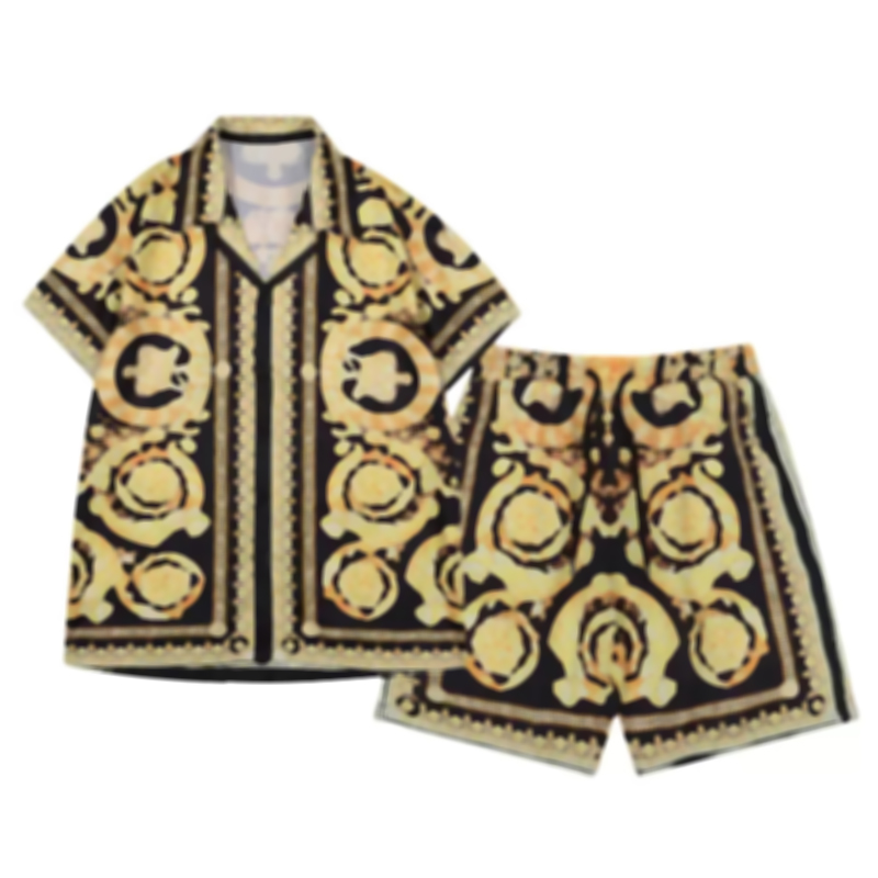 

Men Casual Shirts Sets Summer Tracksuit Set Fashion Short Sleeves Bowling Hawaii Seaside Designer Beach Shirts Suits, Customize