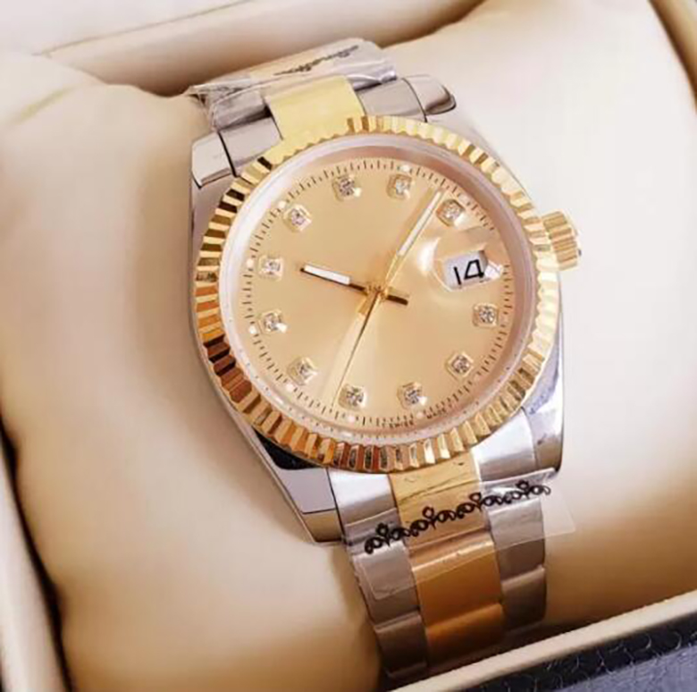 

Luxury 36mm 41mm Lovers Watches Diamond Mens Women Gold Face Automatic movement Sweep Wristwatches Designer Ladies Watch, Water proof