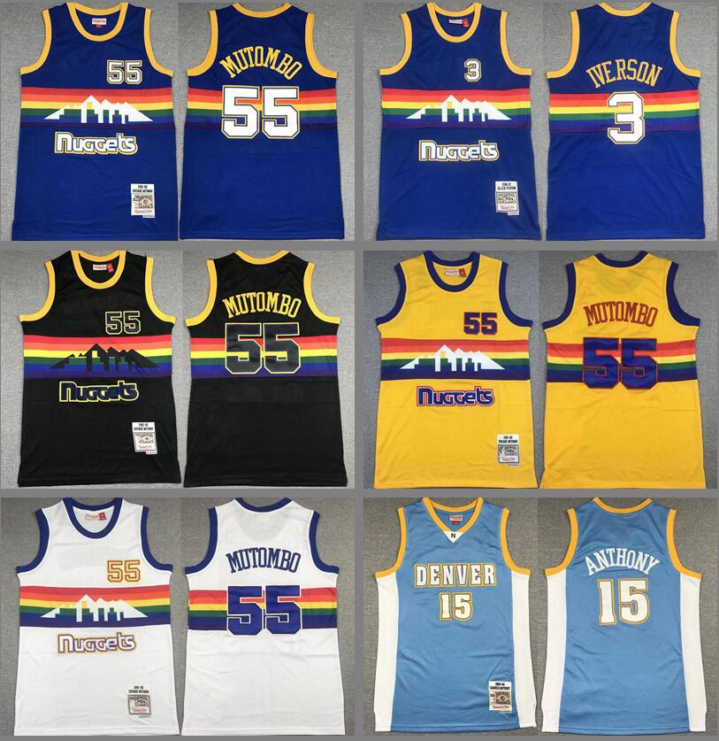 

Hot basketball jerseys Dikembe Mutombo #55 Allen Iverson #3 Anthony #15 jersey, With logo