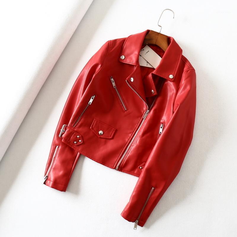 

Women' Leather & Faux Spring Autumn 2022 Pu Jacket Women Slim Zipper Black Red Green Streetwear Punk Coats Ladies Motorcycle Biker