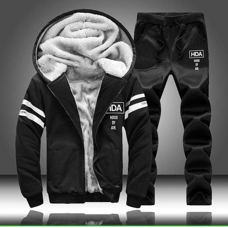 

Men' Tracksuits Tracksuit Men Fleece Hoodies Set 2022 Warm Sweatshirt Print Jogging Homme Thick Hoodie Pants Sportswear Top And PantsMen, D80 grey