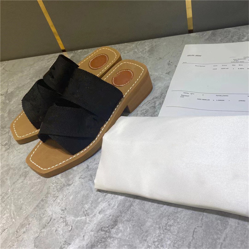 

Women Sandals Woody Mules Brand Slipper Slide Sandal Deisgner Lady Lettering Fabric Outdoor Leather Sole Slides Flip Flops, Brick red