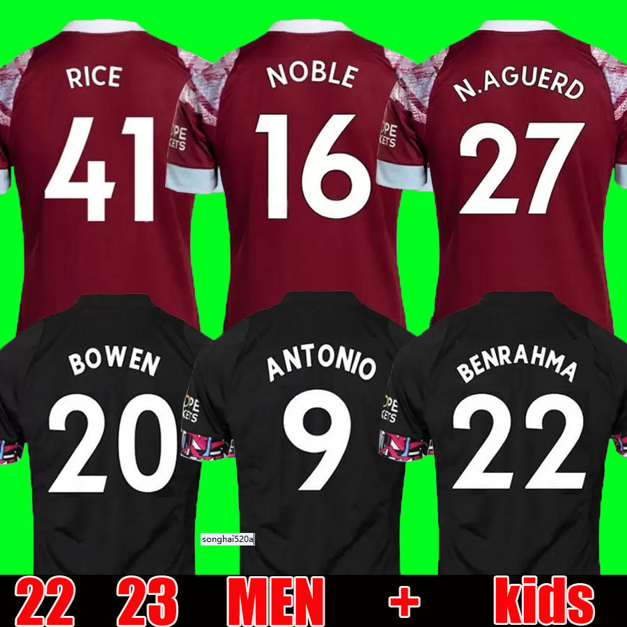 

22 23 West Hams BOWEN RICE Soccer Jersey N.AGUERO BENRAHMA LANZINI ANTONIO YARMOLENKO NOBLE FORNALS DAWSON Vlasic SOUCEK 2022 2023 Jerseys, 22 23 away aldult