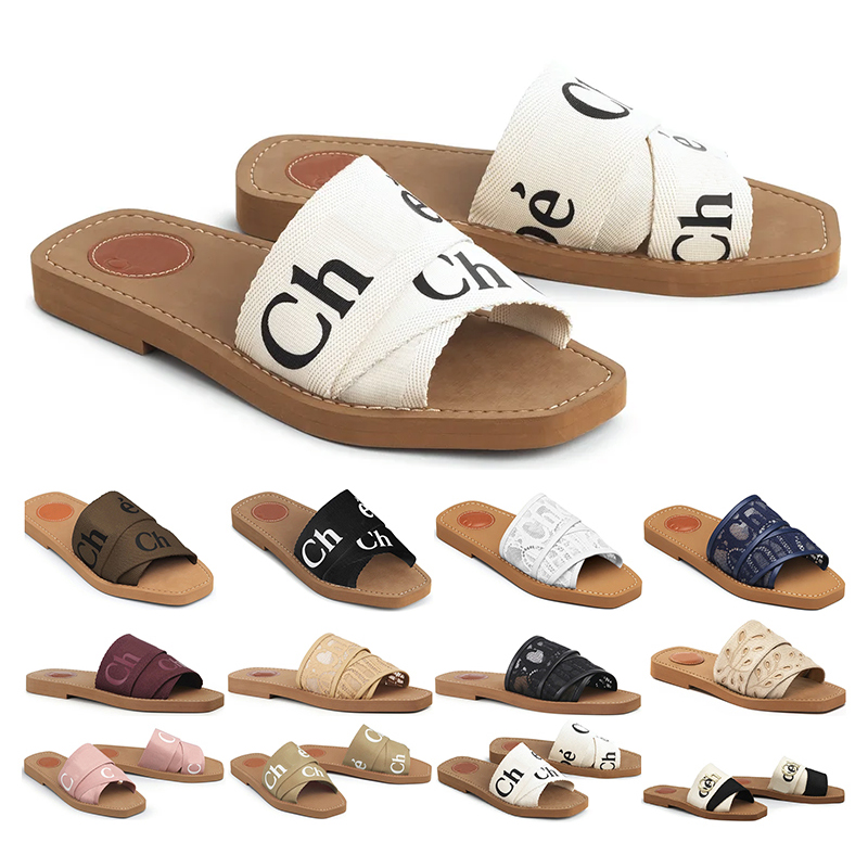 

Luxurys Designers Woody shoes Ch Sandals Women Slippers flat Mule in canvas Rubber Beach Sliders Woven Peep Toe Casual Letter Stylist, 9#color
