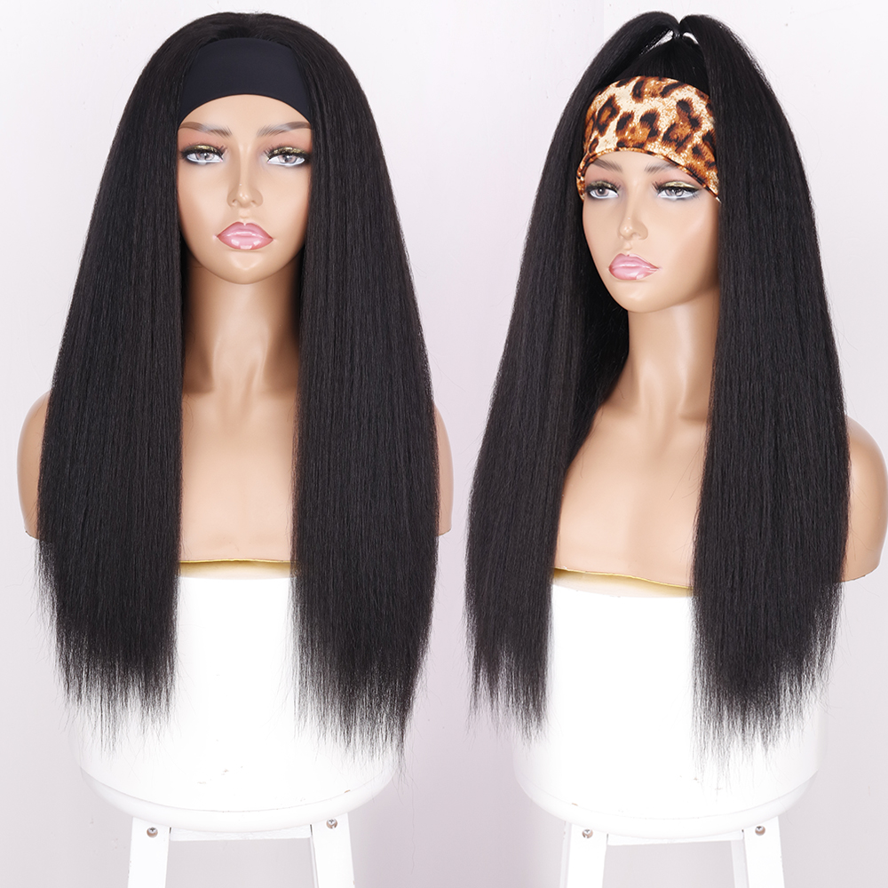 Costume Accessories Synthetic Afro Kinky Straight Style Headband Synthetic Wigs Natural Black Glueless Yaki Wig For African Black Women Hair-image-773029443