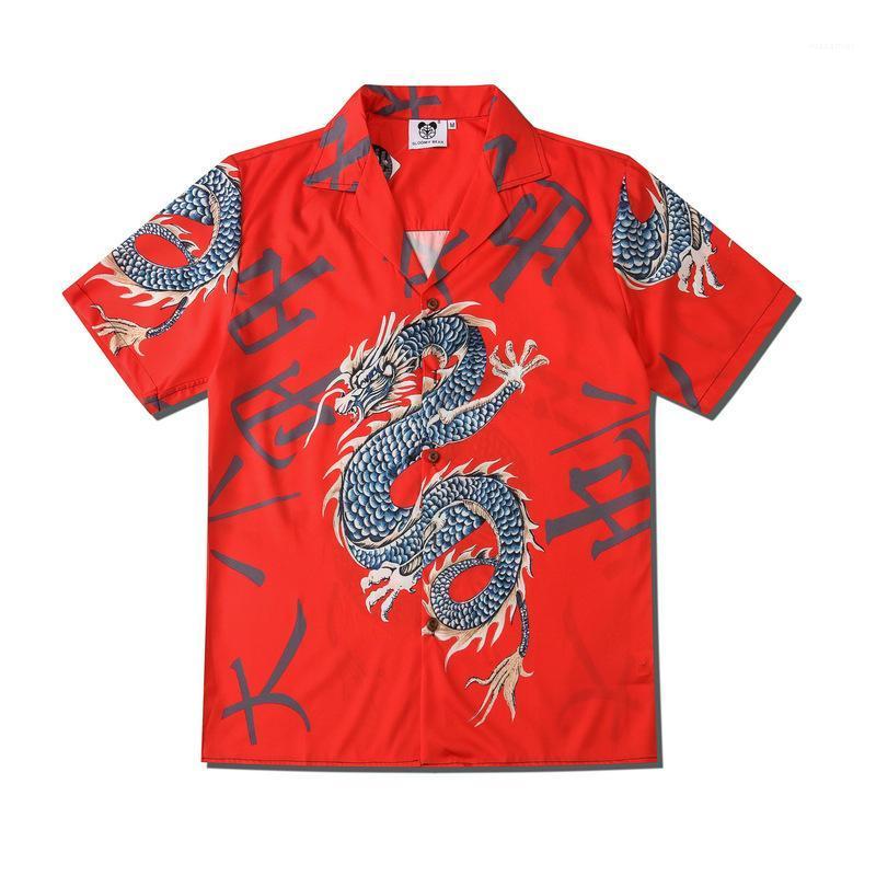 

Men's Casual Shirts Summer Men Chinese Auspicious Dragon Print Shirt Lovers Fashion Short Sleeve Cool Thin Loose Hawaiian Beach Harajuku, Csd38- 615435340294