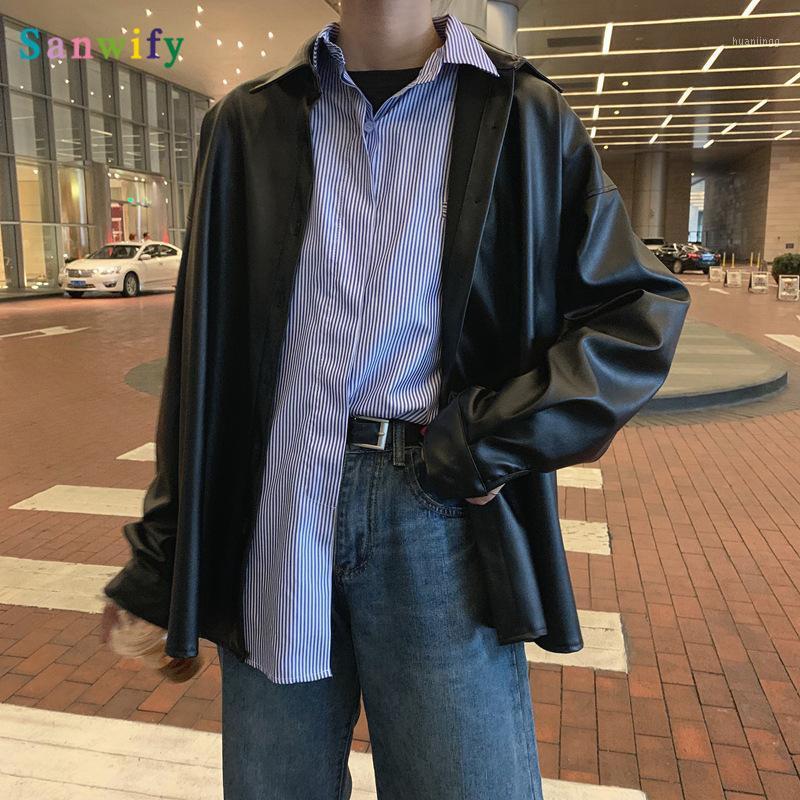 

Chic Women/Man Blouses 2022 Winter Fall PU Leather Thick Oversized Coat Outwear Female Solid Top Blusas Women's & Shirts, Black