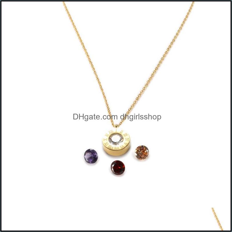 

Chains Necklaces Pendants Jewelry Luxury Roman Numerals Women Crystal Chain Stainless Steel 4 Colors Stone Dhkid