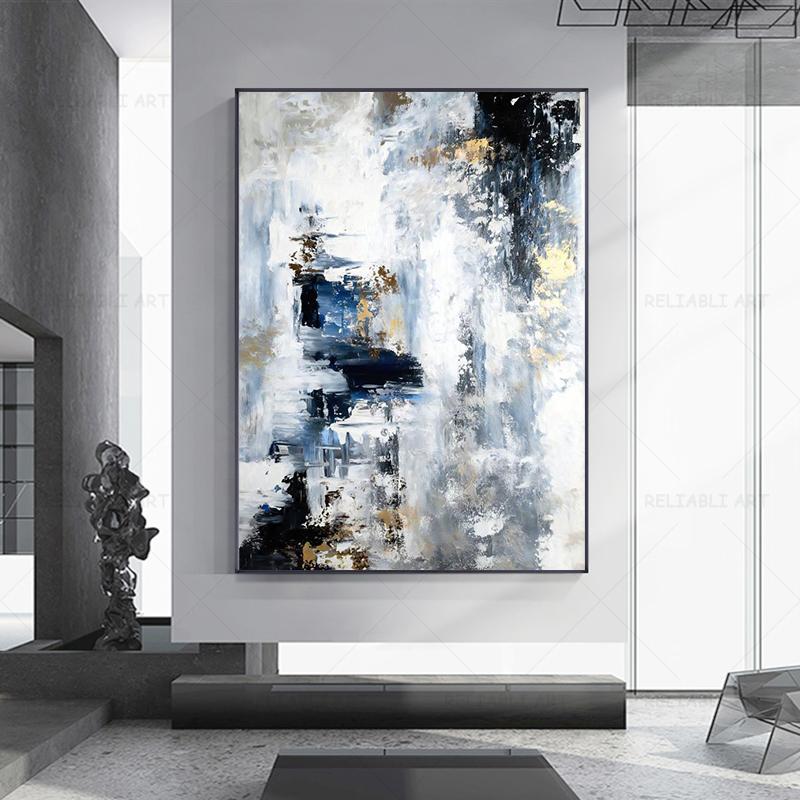 

Paintings Abstract Office Wall Art Modern Oil Painting Hand Painted Canvas Posters And Prints Textured Golden Blue Decoration Cuadros