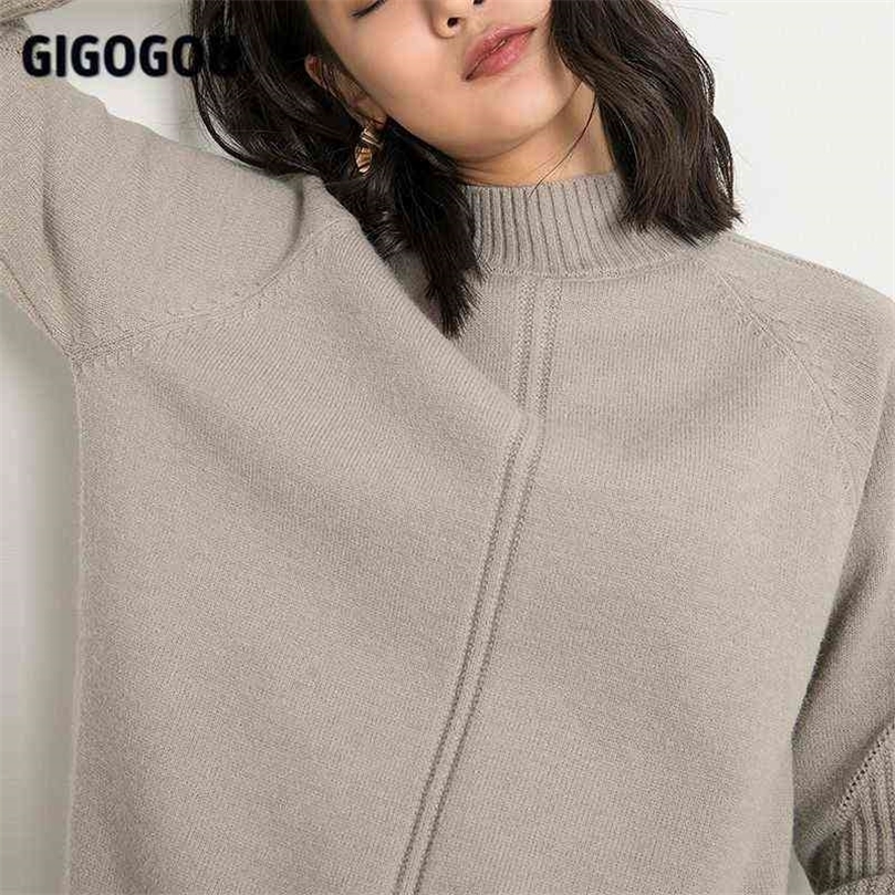 

GIGOGOU Vertical Stripe Women Sweaters Thick Warm Cashmere Turtleneck Casual Loose Knit Pullovers Sweater Soft Female Jumper Top 211109, Gray 9109