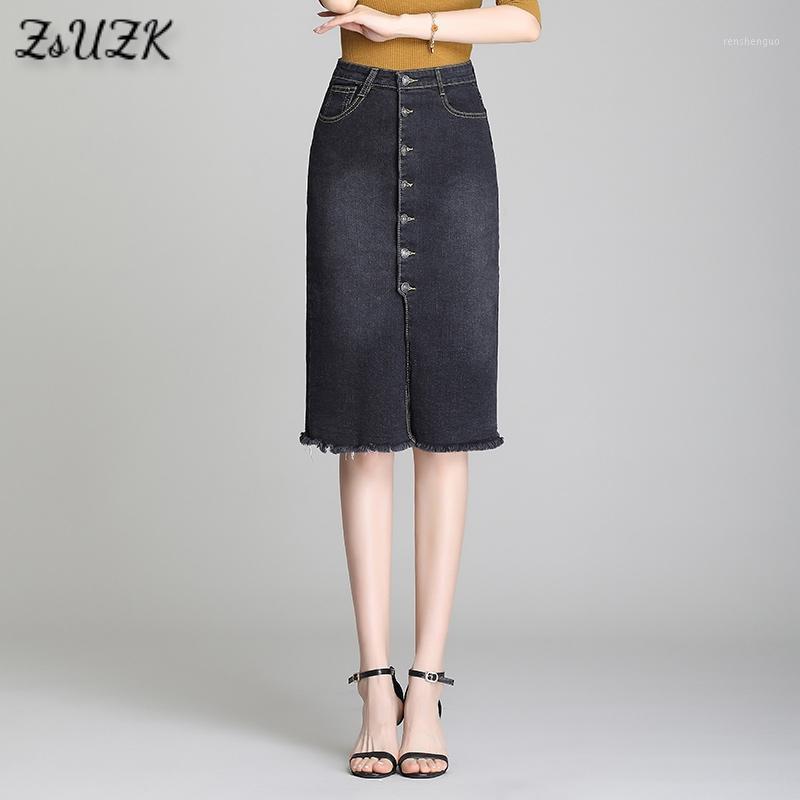 

Skirts Package Denim Skirt Female Spring Summer 2022 Single-breasted Midi Long All-Match Korea Pencil Plus Size Black