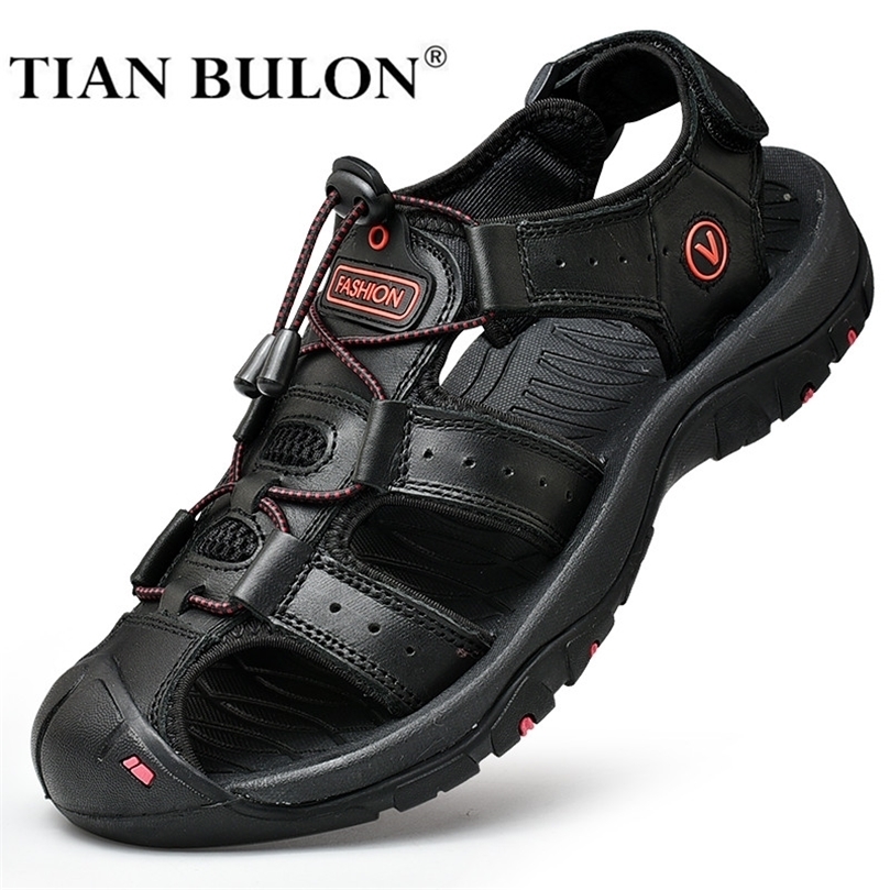 

Summer Men Sandals Genuine Leather Casual Shoes Outdoor for Beach Roman Plus Size 3848 220611, Blue