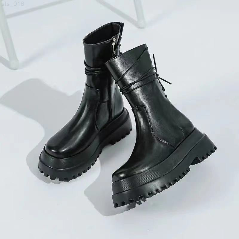 

2022 Motorcycle Women's Boots Winter Soft Leather Shoes Black Botas Wedges Female Lace Up Platforms Women White Botas MujerT220718, Black velvet