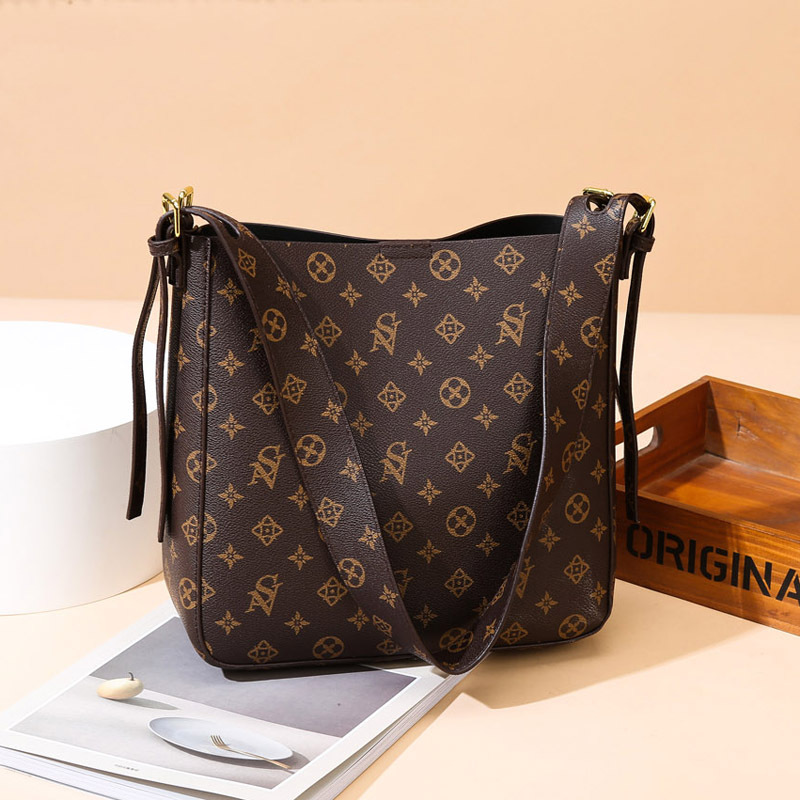 

Wholesale factory ladies brand leathers shoulder bags high quality printed bucket bag large capacity two-piece leather backpack elegant brown fashion handbag, Coffee-2001
