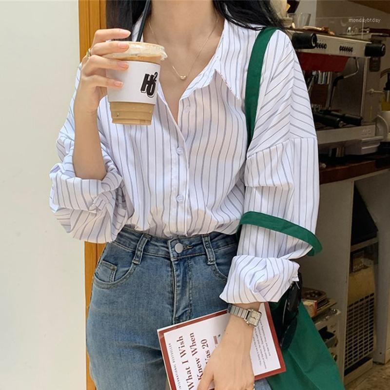 

Women's Blouses & Shirts Alien Kitty High Street Double Striped Loose Chic Women Tops Fashion 2022 Autumn OL Elegant Casual Full Sleeves, Photo color