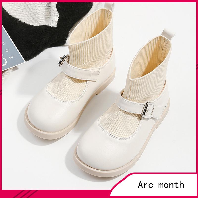 

Boots Kids Ankle Knit Shoes For Girl Boys Slip-on Leather Autumn Child School Uniform Dress Square Toes Shoe 26-35Boots, Black