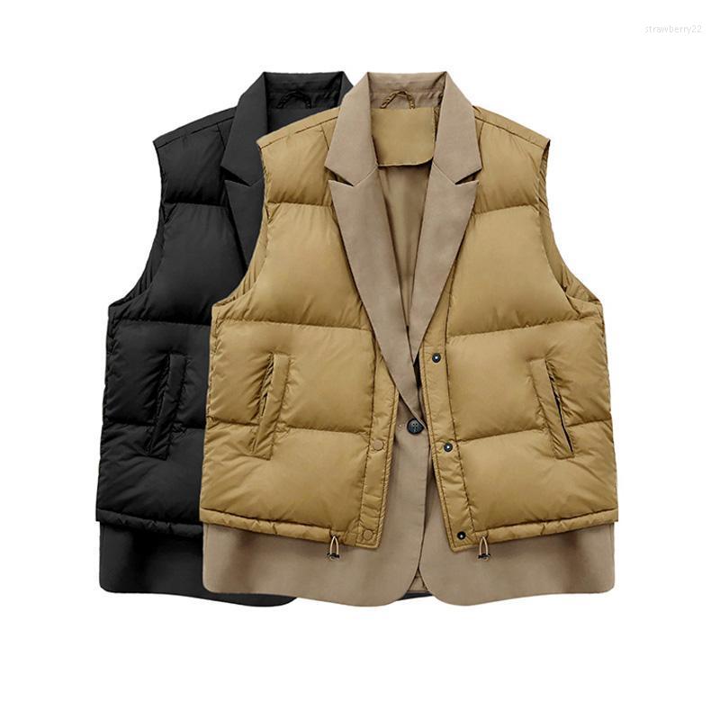 

Women' Vests Women Autumn Winter Down Vest Tailored Collar Loose Stitching Suit Gilet Female Personality White Duck Jacket Stra22, Black
