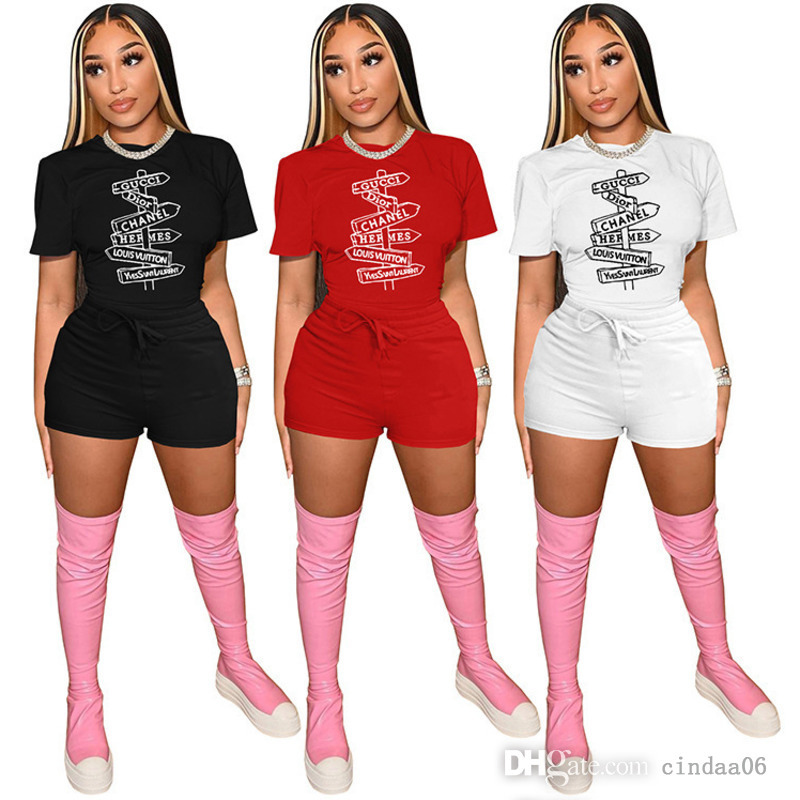 

RETAIL Plus Size s-3xl Summer Womens Tracksuits Short Sleeve Sexy Two Piece Outfit Set Letter Printed T Shirt Shorts Casual Jogger Suit, Rose pink