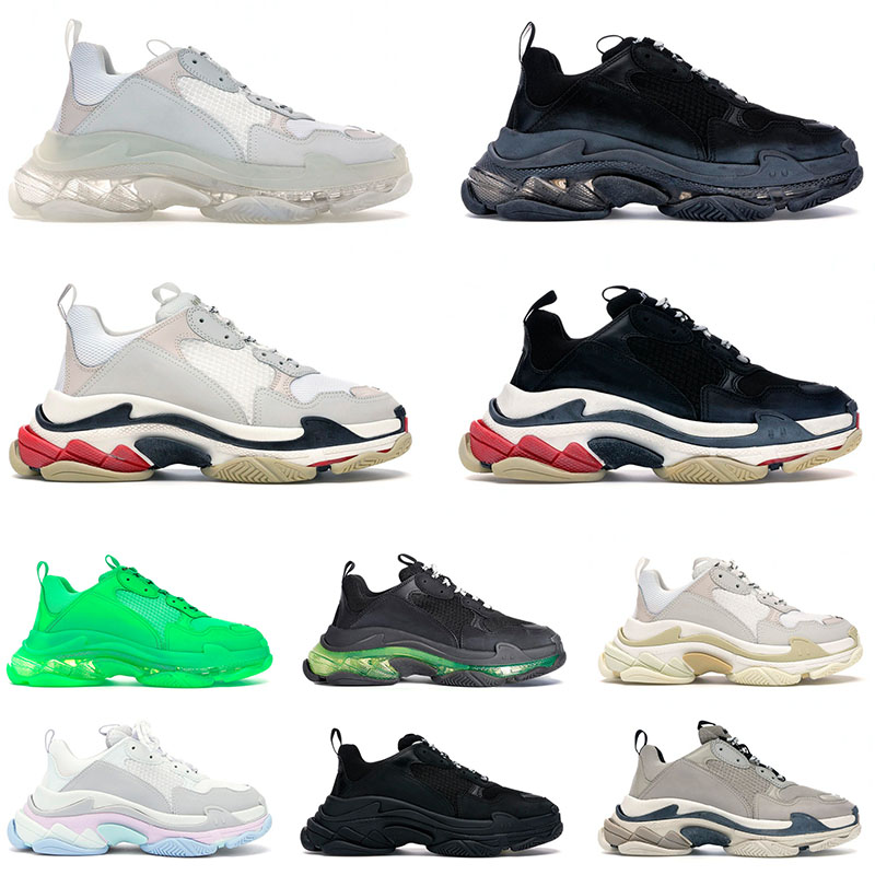 

Triple S Casual Shoes Platform Sneakers Fashion Mens Womens Clear Sole Luxury Designer Black White Purple Pink Orange Paris 17FW Trainers Outdoor, B14 clear sole black green 36-45