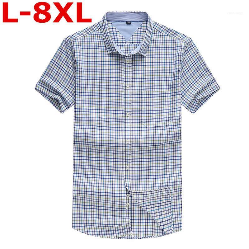 

Large Size 8XL 7XL 6XL Men's Short Sleeve Cotton Social Shirts Plaid Checked Shirt For Men Brand Ching Plus  Casual