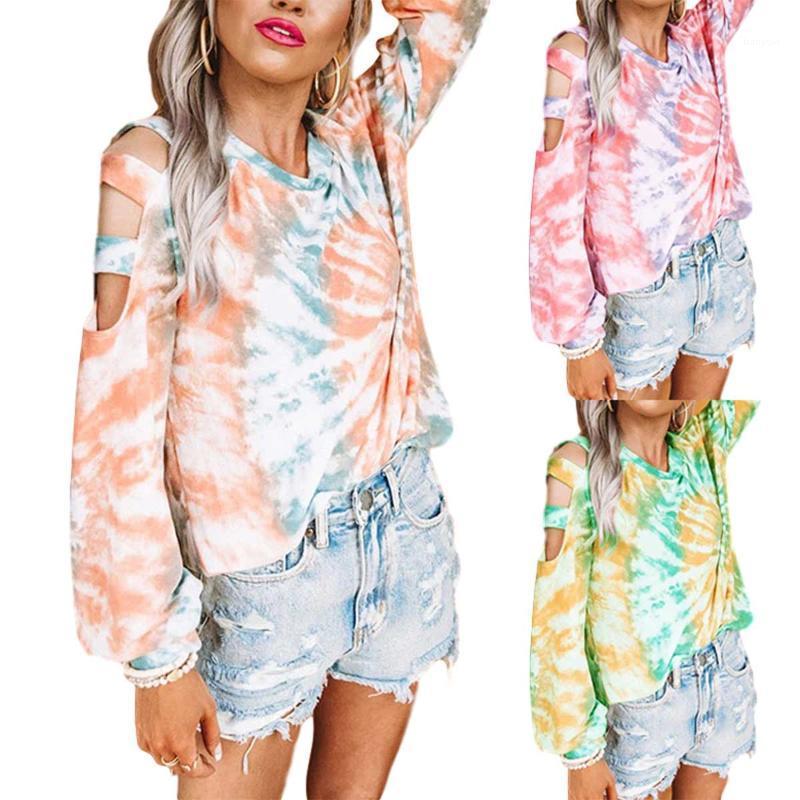 

Women' Hoodies & Sweatshirts 2022 Tie-dye Print T-Shirt Fashion Wild Casual Long Sleeve Off Shoulder Loose Blouse Top Autumn Winter Clothes