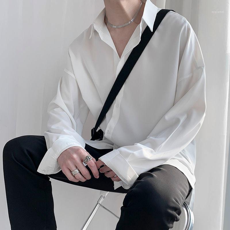 

Men Summer Thin Shirt Brand Solid Color Long Sleeve Lapel Chic Streetwear Blouse Autumn Fashion Camisa Masculina Party Office Men' Casual, Black