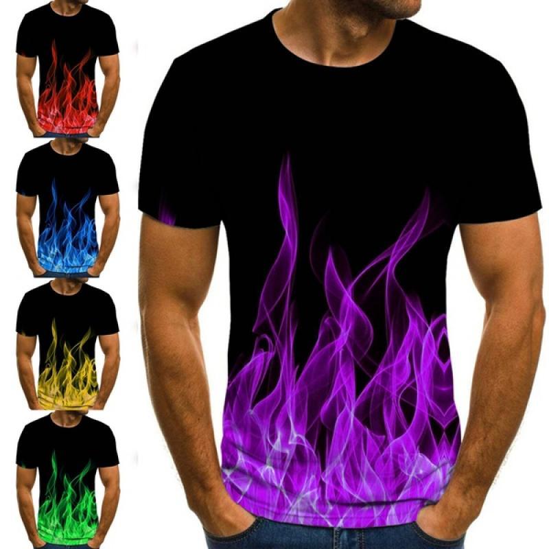

Men' T-Shirts Flame Print Men' T-shirt Summer O-neck Daily Casual Funny T Shirt Male Fashion Harajuku Streetwear Cool BreathableMen, Blue