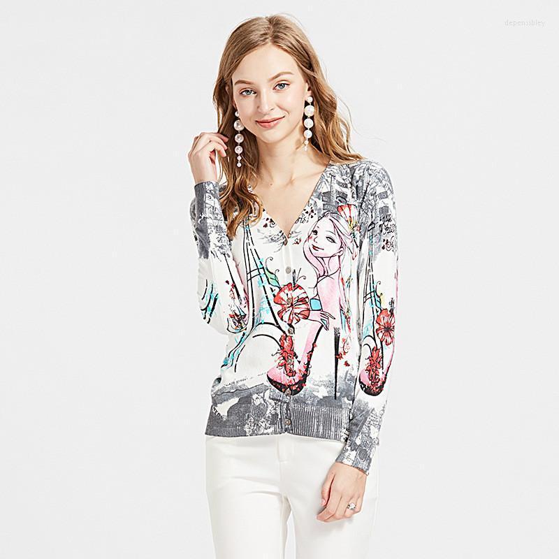 

Women's Knits & Tees High Heel Beauty Print Women Knitted Sweater Cardigan Korean Style V Neck Spring Autumn Long Sleeve Single Breasted Thi, As pic show