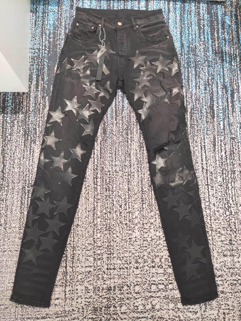 

Men's Jeans Men Allover Star Patches Distressed Black JeansMen's Heat22, As pic