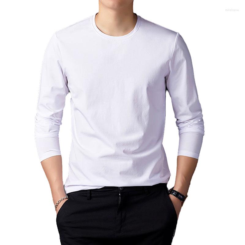 

Men's T-Shirts Spring And Summer Men's Cotton Long Sleeve T-shirt Fashion White Leisure Trend Base Coat Tops Men D6681Men's Mild22, Black